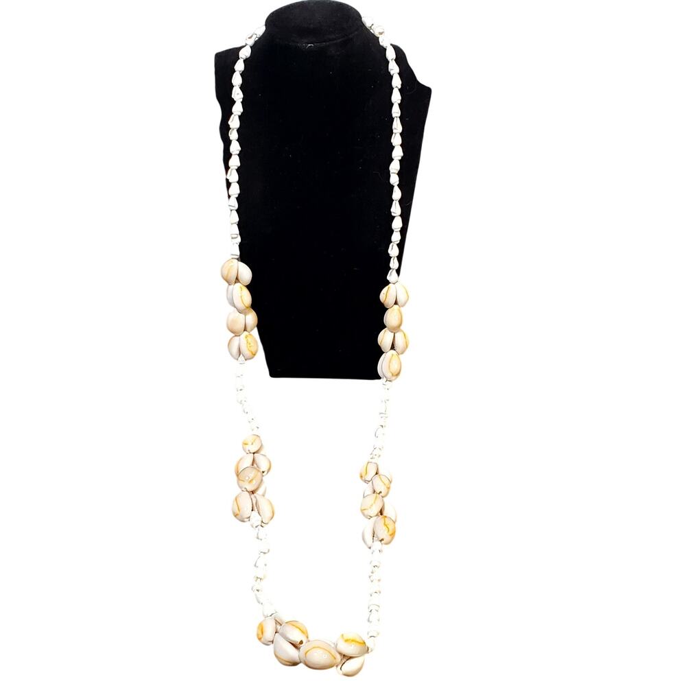 Hilo Hatties Necklace Cowrie Shell Bead Clusters Strand 19" Vtg Hawaiian Boho